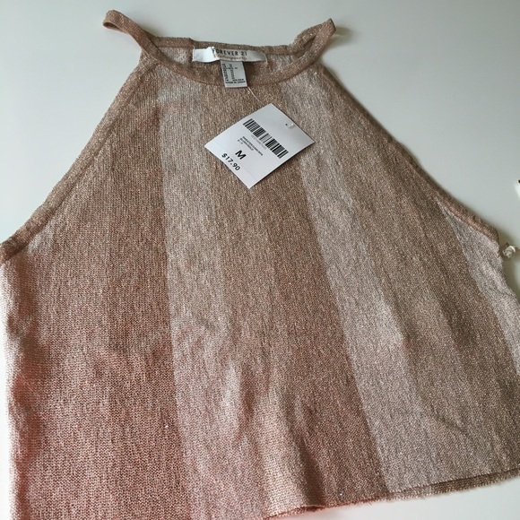 Forever21 (New) Rose Gold Striped Crop Cami / Top - Picture 4 of 5
